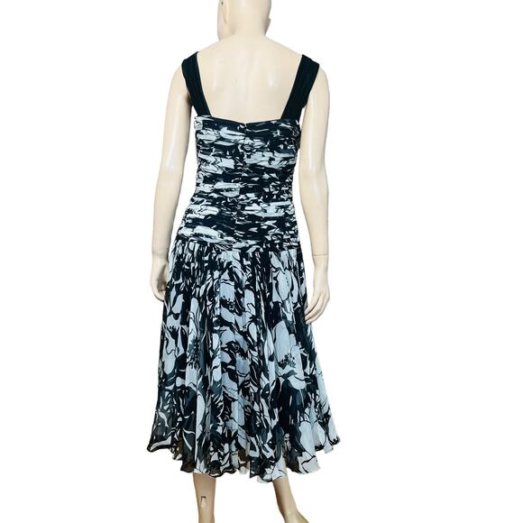Tadashi Shoji NEW Collection 100% Silk Midi Black and White Dress Size 10 - Picture 4 of 14